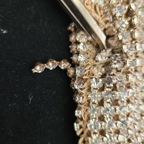 Retro Silver Rhinestone Purse Handbag, 1940s Glam Clutch - Restoration Project - Picture 8 of 8